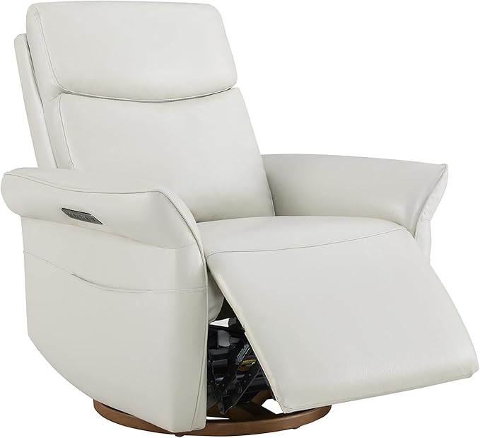 CHITA Genuine Leather Power Recliner Chair, Electric Triple-Motor Swivel Glider Nursery Rocking Chair with Adjustable Power Headrest and Lumbar Support, Solid Wood Base, Creamy Grey