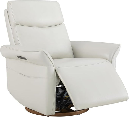 CHITA Genuine Leather Power Recliner Chair, Electric Triple-Motor Swivel Glider Nursery Rocking Chair with Adjustable Power Headrest and Lumbar Support, Solid Wood Base, Creamy Grey