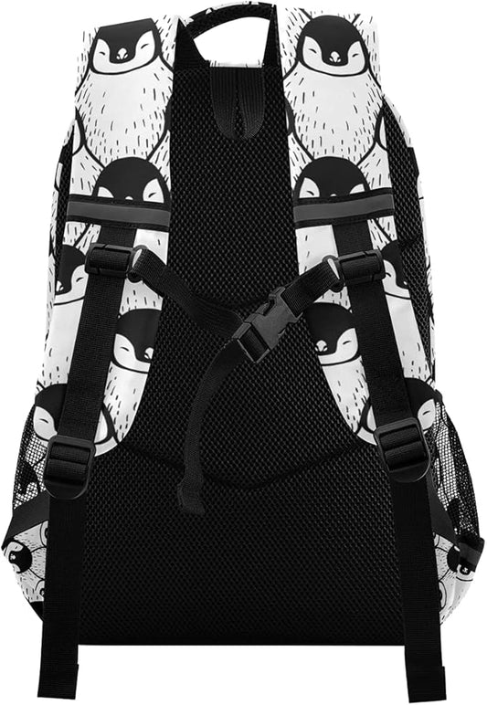 MNSRUU School Backpack with Chest Strap, Cute Penguin Print Laptop Backpack, Travel Hiking Backpack for Boys Girls, Rucksack, Knapsack
