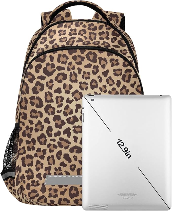 MNSRUU School Backpack with Chest Strap, Leopard Beige Brown Texture Laptop Backpack One Size
