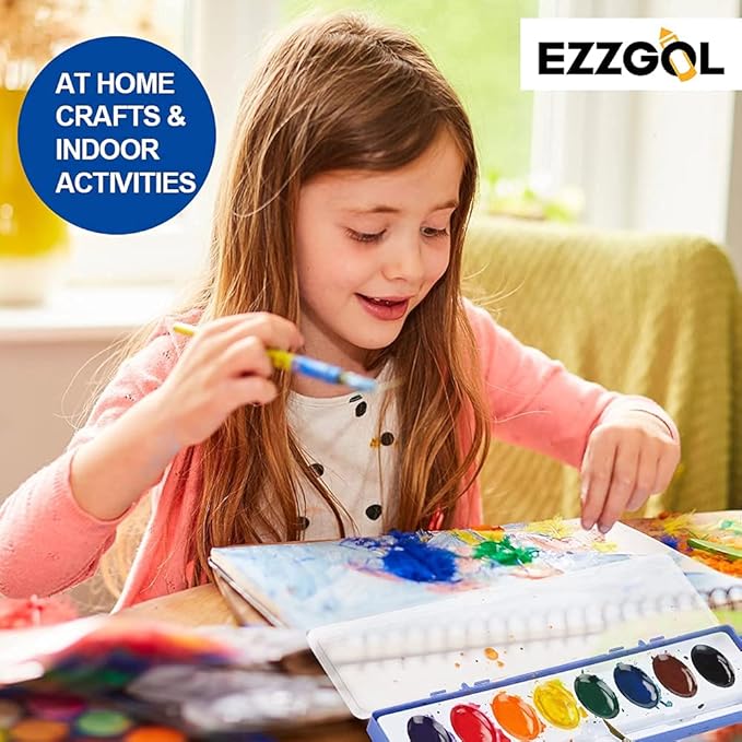 Watercolor Paint Sets Bulk Pack of 24, Ezzgol 8 Colors Washable Paint Sets for Kids, Quality Water Color Wooden Brushes, Perfect for Preschool Classroom