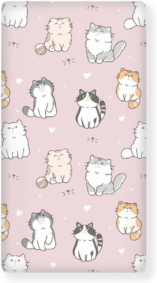 Cartoon Cat Fitted Crib Sheet Pink Cat Baby Crib Sheet Fit Standard Crib and Toddler Mattress,Crib Mattress Sheets for Boys Girls 28"x52"