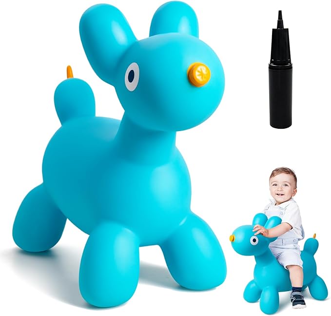 Upper Rider Bouncy Horse Dog Hopper for Toddlers, Bouncy Pals Inflatable Ride-on Animals for Kids, Jumping Horse Hopping Toys Gifts for Boys Girls 18 Months 2 3 4 5 6 Years Old, Blue Balloon Dog