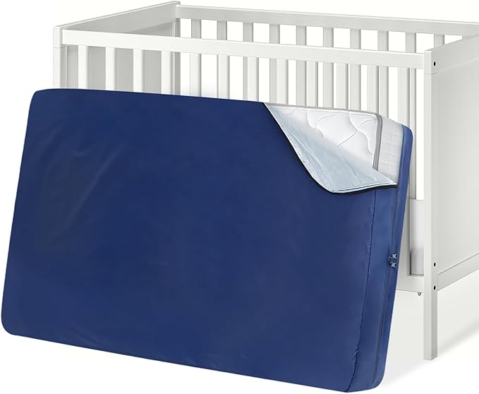 Crib Mattress Bag Waterproof Heavy Duty Mattress Moving Bag with Strong Zipper Reusable Crib Mattress Cover for Moving, Navy