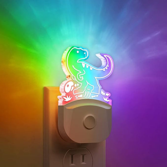 DORESshop Dinosaur Night Light for Kids [2 Pack], 8 Color Changing Plug in Night Lights for Baby with Dusk to Dawn Sensor, Nightlight for Bathroom Decor, Children Room, Dinosaur Toys Gifts