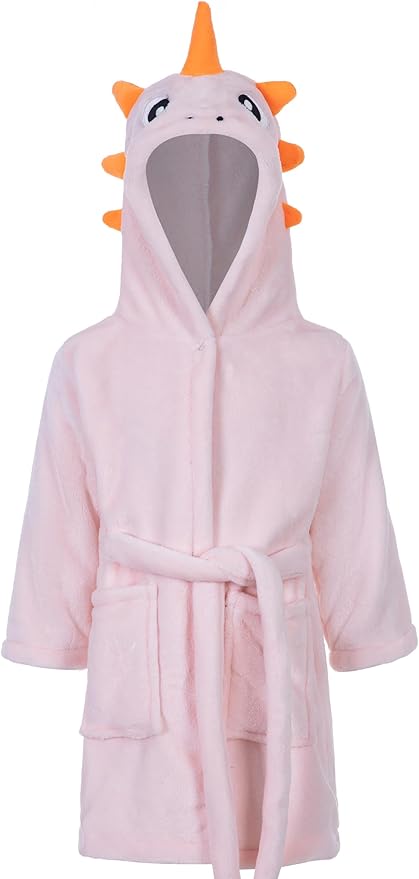 Dinosaur Boys Girls Fleece Hooded Robe Kids Toddler Warm Fuzzy Cartoon Dino Bathrobe