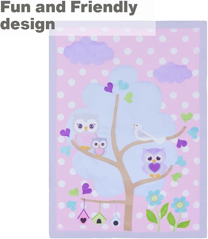 EVERYDAY KIDS 4 Piece Toddler Bedding Set - Owls - Soft 100% Cotton Percale - Includes Comforter, Flat Sheet, Fitted Sheet and Reversible Pillowcase