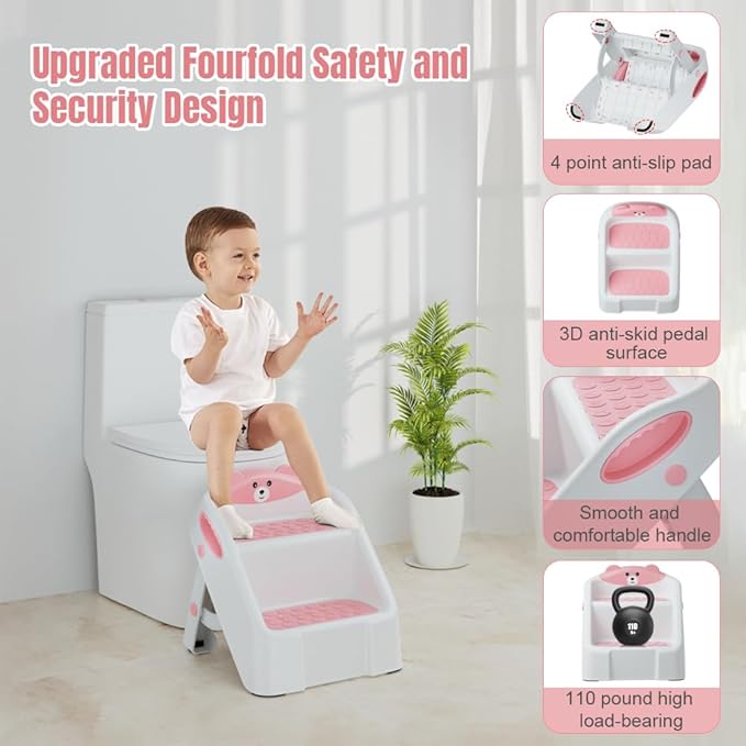 Step Stool for Toddlers, Toddler Step Stool for Bathroom Sink, Foldable Non-Slip Kids Stool with Handle, 2 Step Stools for Kids, Toddler Stool for Kitchen Bedroom Counter Sink