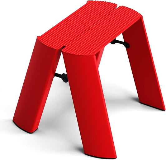 HillhutApex Step Stool, Aluminum Foldable Step Ladder, Lightweight Stable Stool with Non-Slip Pedals, 330lbs Capacity Stylish Ladder for Office,Home,Kitchen -Red