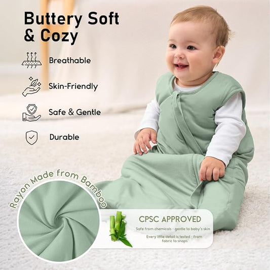 Yoofoss Rayon Made from Bamboo Baby Sleep Sack 6-12 Months 1.0 Tog Baby Wearable Blanket, Super Soft Infant Toddler Sleeping Sack 2-Way Zipper