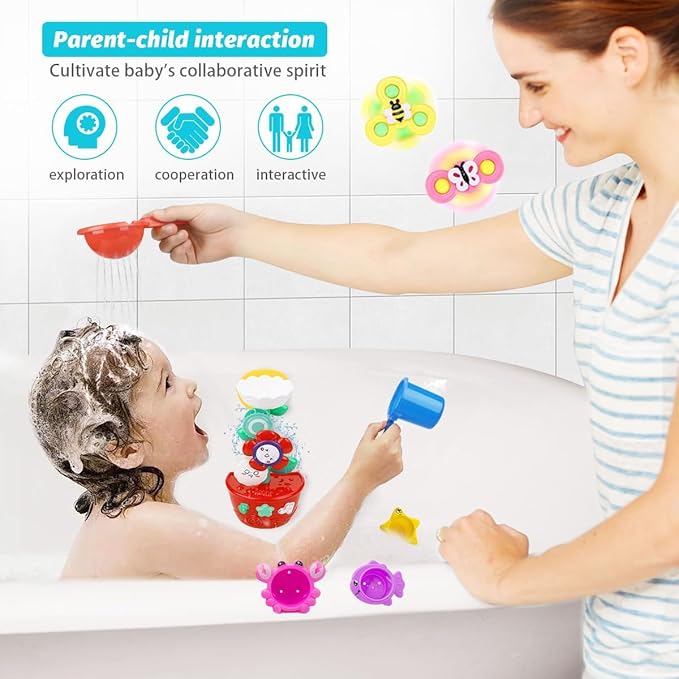 Baby Girl Bath Toys for Kids Ages 1-3 Water Table Suction Spinning Tub Toys Toddler Bathtub Toys with Stacking Cups for Infants 12 18 Months+