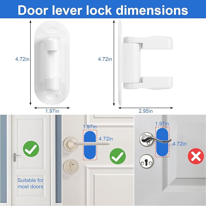 Door Handle Baby Proof, 2 Packs Prevents Kids From Opening Doors. Baby Door Lock, 3M Adhesive, Easy to Install, No Tools or Tape Required. Doors Lever Lock, Great for Dogs and Cats