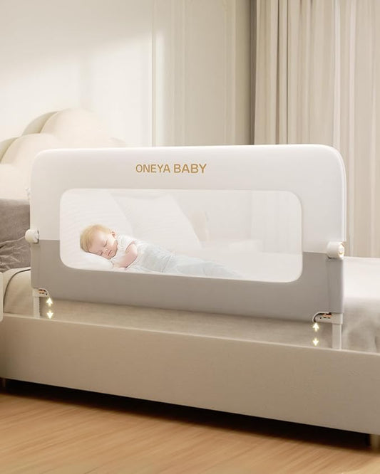 Baby Bed Rail Guard, 59in Thickened Toddler Bed Rail for Toddlers, Extral Tall Swing Down Kids Child Safety Side Railing Guards/Rails for Twin, Full, Queen, King Bunk Size Bed, White/Grey, 27”H
