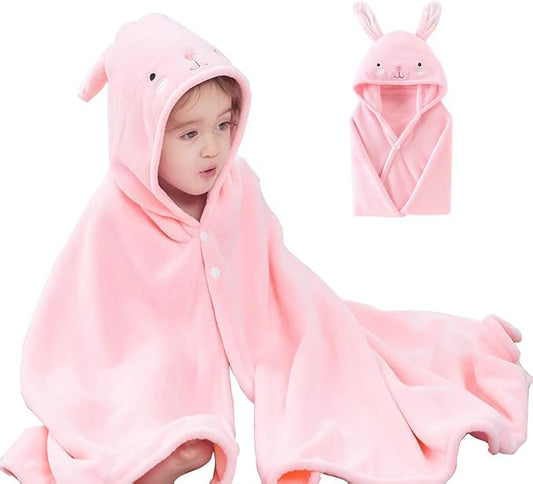 Toddler Bath Towel Baby Towels with Hood 27.5"X55" Ultra Absorbent Soft Bathrobe Blanket Kids Shower Towel for Girls and Boys(Rainbow Pink)