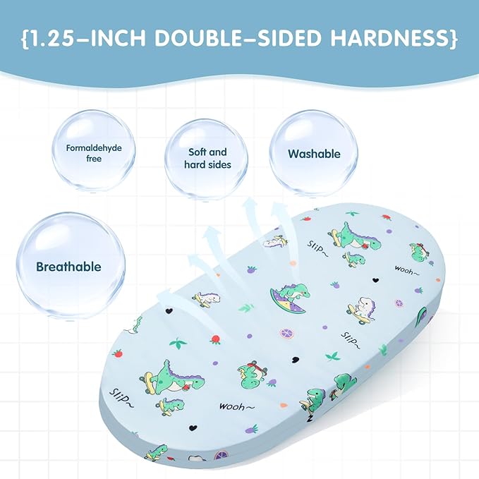 17" x 29" x 1.25" Baby Bassinet Mattress Pad Gel Memory Foam Fit Fit for Safety 1st/ Delta Children Slumber/Baby Delight Go with Me Slumber Rockin and Moses Basket