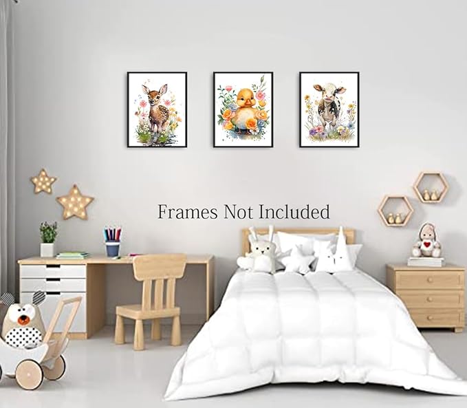 LNLAGBO Baby Watercolor Farm Animals Nursery Wall Art Prints,Cute Baby Animal Nursery Farm Wall Art, Animals Themed Posters for Farmhouse Kids Room Decor,Set of 6(8"X10"Unframed)