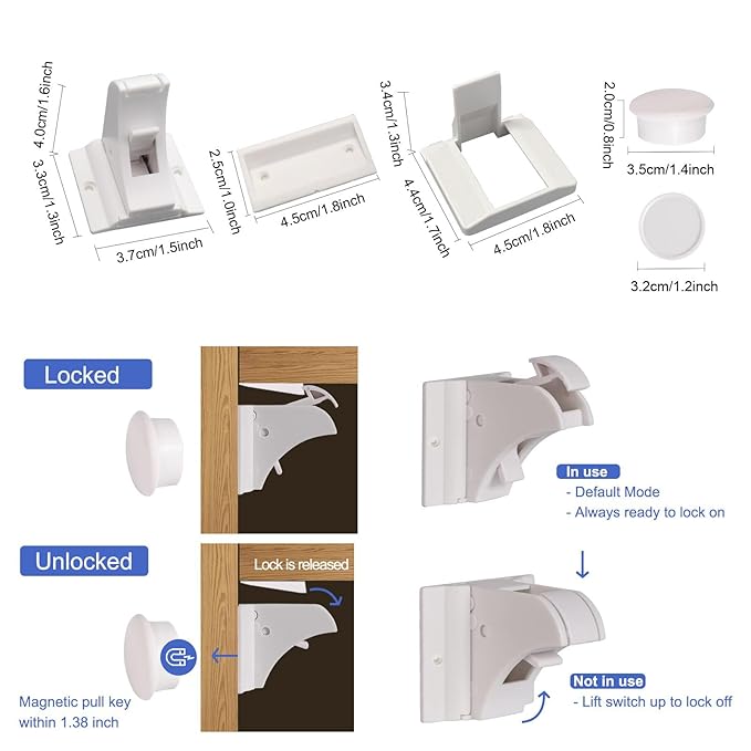 Magnetic Cabinet Locks Baby Proofing - 20 Locks & 3 Keys, No Drill Adhesive Safety Latches for Cabinets & Drawers, Child Proof Lock for Kitchen, Strong Magnet Key to Open, Easy Installation