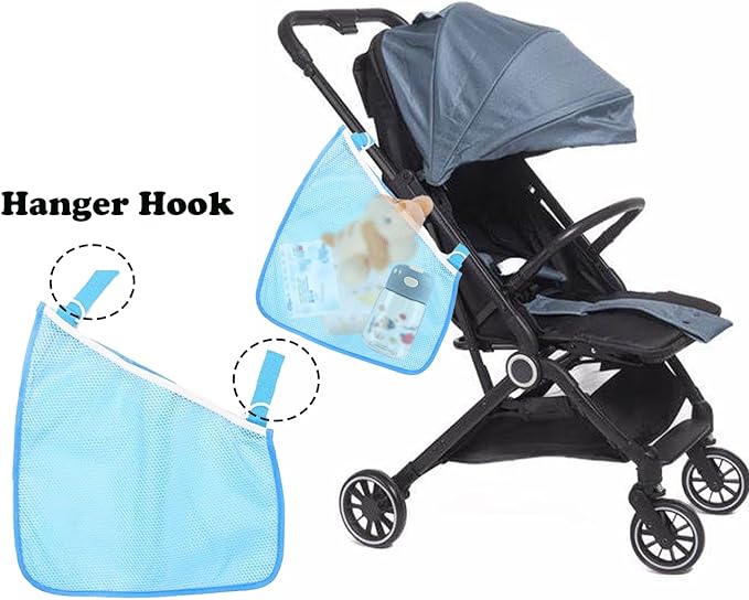 Alovexiong 2 Pack Universal Stroller Organizer Bag, Side Sling Cargo Stroller Net, Non-Slip and Adjustable Straps Storage Mesh Bag for Baby Accessories, Mesh Cargo Net for Stroller Storage -Blue