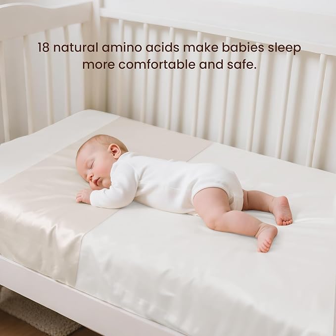 THXSILK 100% 7A+ Grade Mulberry Silk Baby Crib Sleeve Boy Girl for Standard Crib Mattress, Soft and Breathable for Toddler Hair Protection 41.4inch*20.5inch, Pearl White