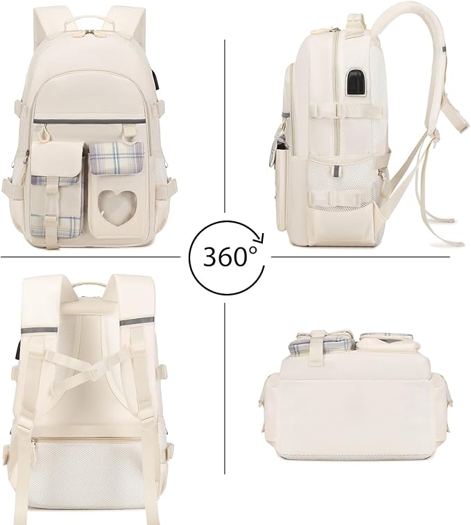 ACESAK Backpack for Girls - Bookbag Backpacks Schoolbag for Girls Kids Teen Women Casual Travel Daypacks - School Bag Elementary Middle School College Cute Backpack with Lunch Box (Beige)