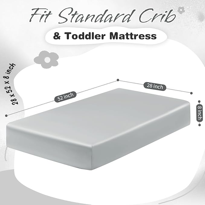 Horbaunal 2 Pack Satin Crib Sheets for Baby, 52" x 28" x 8" Silky Fitted Crib Sheets, Soft Toddler Sheet Baby Mattress Sheet, Blush Pink & Grey
