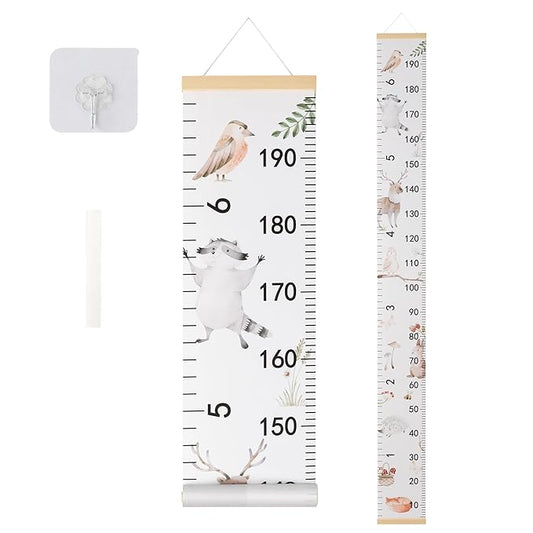 BESSLEE Canvas Kids Growth Chart for Wall, Safari Animals Height Measurement Tracker Gender Neutral, Hanging Ruler with Removable Hook, Nursery Room Playroom Toddler Bedroom Decor, 79”x7.9”