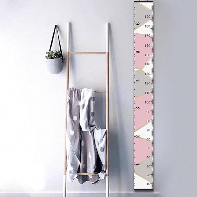 Nustila Pink Gray Color Block Growth Chart for Kids Baby Height Chart Ruler Removable Canvas Wooden Frame Hanging Wall Rulers Measurement Charts for Toddler Room Decor - 79"X7.9" with Black Wood