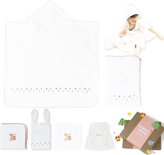 6-Piece Towel Set with Hooded Poncho for Embroidery,Kids Bath Towels with Muslin and Soft Terry Towel,24" x 24"Kids Beach Poncho with Seamless Pro Edge, Gifts for Boys and Girls