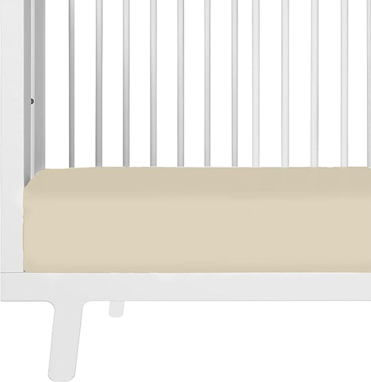 Makemake Organics GOTS Certified Organic Cotton Fitted Crib Sheet Soft Breathable (28"x52", Oat)