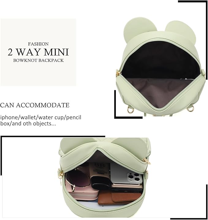 KL928 Girls Mini Backpack Bowknot Polka Dot Cute Small Daypacks Convertible Shoulder Bag Purse for Women