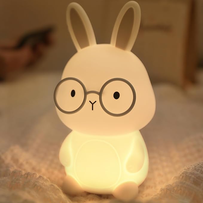 FAMIDUO Bunny Night Light, Rabbit Lamp for Kids, Rechargeable LED Nightlight for Easter Gift,Silicone Bedside Lamp with Touch Color Changing,3 Levels Dimmable/Timmer Nursery Bedroom Light,Room Decor