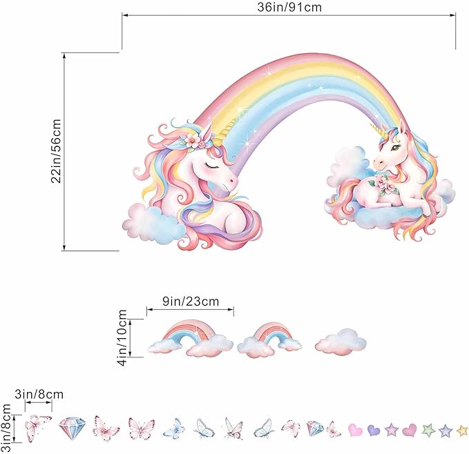 Unicorn Wall Stickers for Girls Bedroom: Peel and Stick Rainbow Unicornio Cloud Wall Decals - Kids Baby Room Nursery Daycare