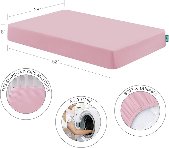 Biloban 3-Piece Toddler Sheet Set for Girl, Toddler Bedding Set Microfiber Includes Crib Mattress Sheet, Flat Sheet and Envelope Pillowcase, Silky Soft, Breathable and Lightweight, Pink