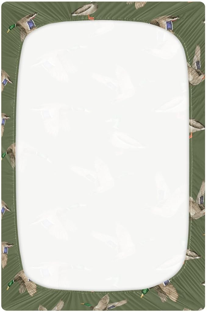 Fitted Crib Sheets for Baby Boys or Girls Soft Breathable Baby Play Yard Sheet for Standard Size Crib Mattress 39x27in Birds Wild Ducks Drake on Green Background