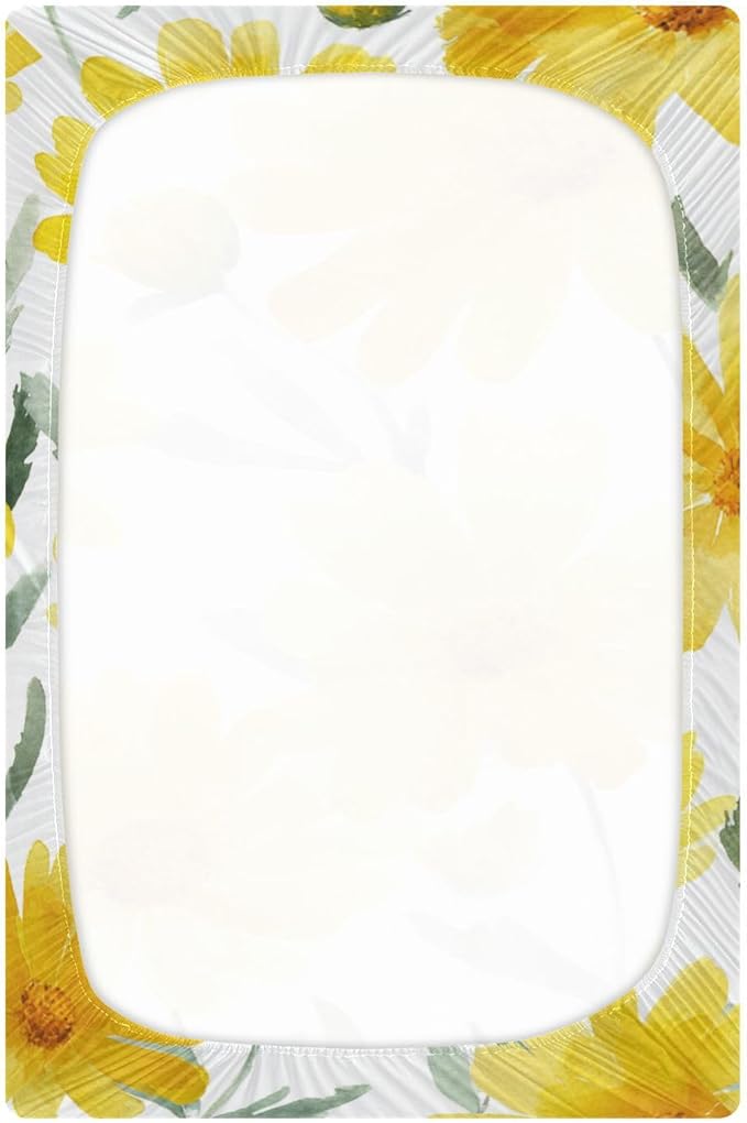 Summer Daisy Yellow Crib Sheets Standard Crib Toddler Mattresses Cover Fitted Baby Bed Sheet Breathable Crib Mattress Sheet for Girls Boys 39''x27''x9''