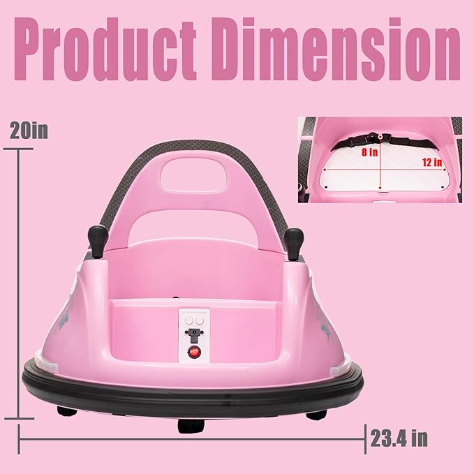 12V Kids Ride on Bumper Car Kids Ride On Electric Bumper Car for Toddlers with Remote Control, 360 Degree Spin for Baby Boy and Girls Riding Bumping Toy Gifts Cars for Toddler, Pink