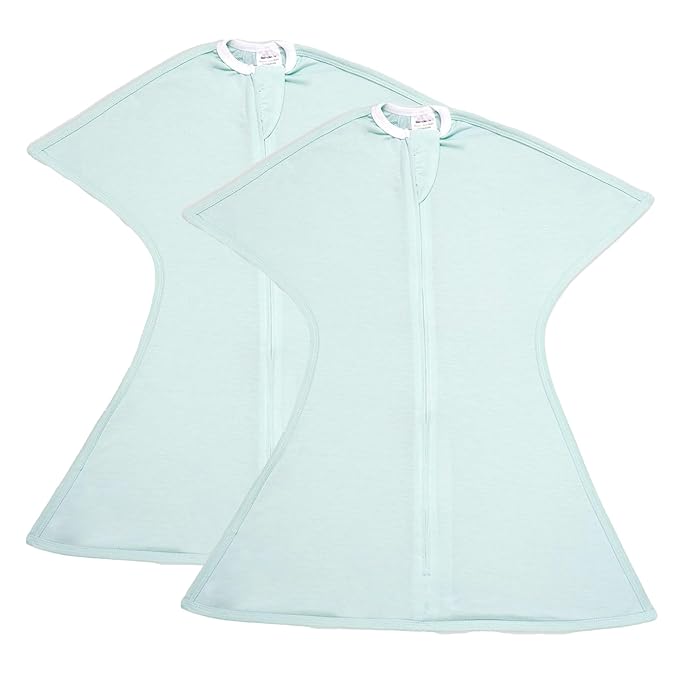 SleepingBaby Zipadee-Zip Transition Swaddle - Cozy Baby Swaddle Blanket with Zipper Convenience - Roomy Wearable Blanket for Easy Diaper Changes - Classic Mint, Medium (6-12 Month) - 2 Pack