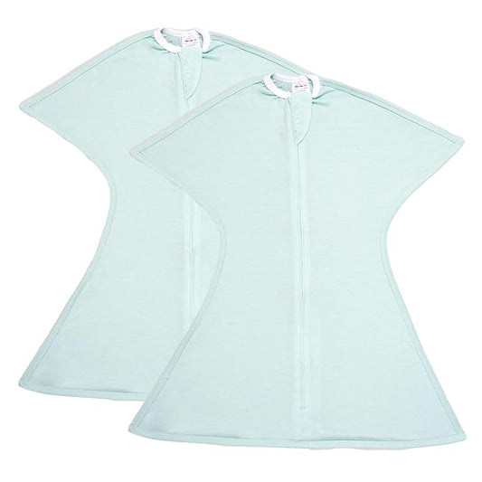 SleepingBaby Zipadee-Zip Transition Swaddle - Cozy Baby Swaddle Blanket with Zipper Convenience - Roomy Wearable Blanket for Easy Diaper Changes - Classic Mint, Medium (6-12 Month) - 2 Pack