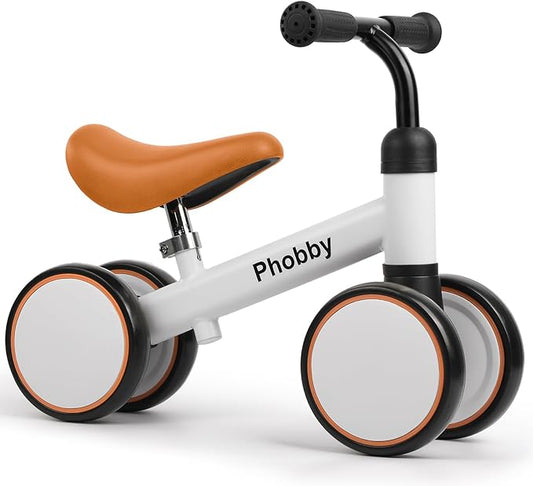 Baby Balance Bike for 1 2 Years Old Boys Girls, 4 Wheels Toddler Bike with Adjustable Seat, 12-24 Months Kids First Birthday Toy Gift