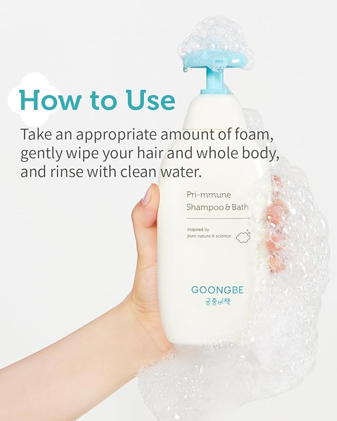 GOONGBE Pri-mmune Shampoo & Bath - Korean Baby Wash - Hypoallergenic Head to Toe Cleanser - Paraben-Free Formula For Sensitive Hair & Skin, 11.8 fl.oz. 2 Pack