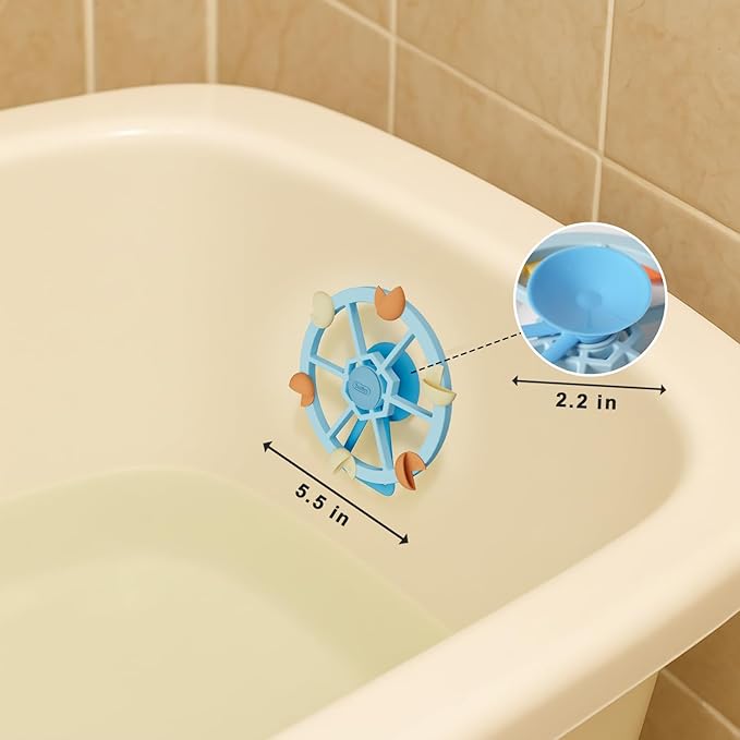 Bathtub Suction Spinner Toys - Silicone Bath & High Chair Ferris Wheel Shape Sensory Toy for Babies & Toddlers, Novelty Spinners with Suction Cup, Car Window Travel Toys（Blue）