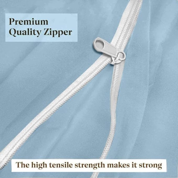 Mattress Protector Queen Size 100% Waterproof Zippered Cover, 15 Inches Deep, Six-Sided Mattress Encasement for Bed, Zipper Closure Style (Light Blue)
