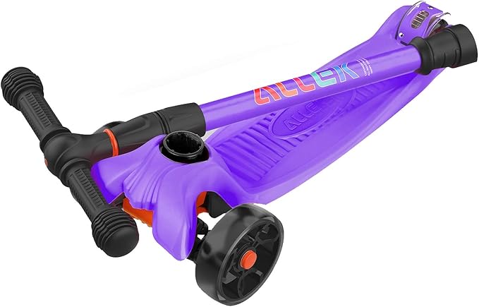 Allek Kick Scooter B02, Lean 'N Glide Scooter with Extra Wide PU Light-Up Wheels and 4 Adjustable Heights for Children from 3-12yrs (Purple)
