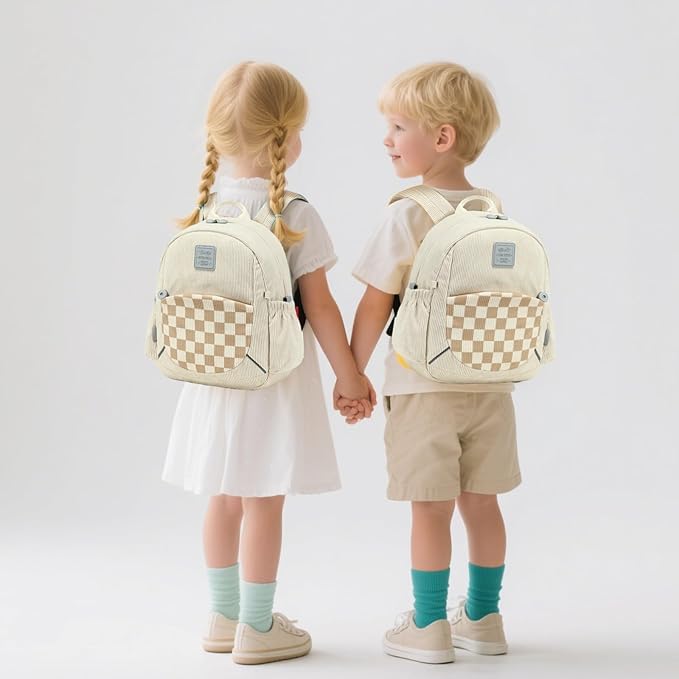 CAMTOP Toddler Backpack for Boys Girls 2-4, Kids Backpacks for Kindergarten Preschool, 12" H Small Bookbag for Daycare Travel (Beige, 12''- Not fit A4 folder)
