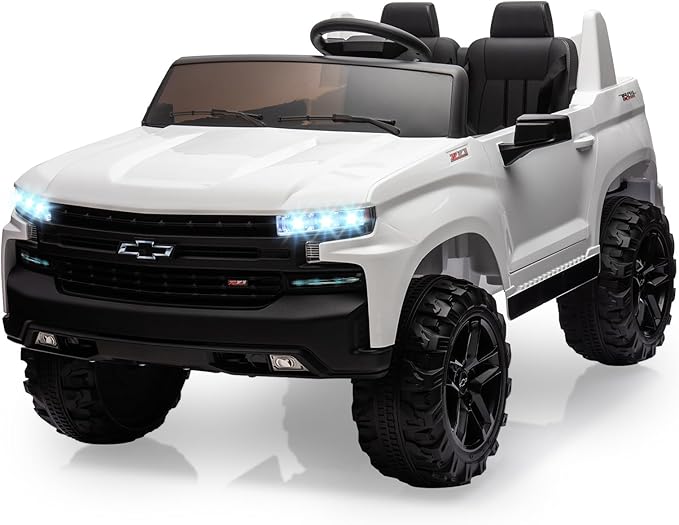 GarveeLife 24V 2-Seater Truck Licensed Chevrolet Silverado Ride On Car Kids Toy, Electric Vehicle Car for Toddlers with Parent Remote Control, White