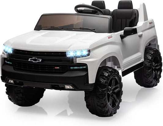 GarveeLife 24V 2-Seater Truck Licensed Chevrolet Silverado Ride On Car Kids Toy, Electric Vehicle Car for Toddlers with Parent Remote Control, White