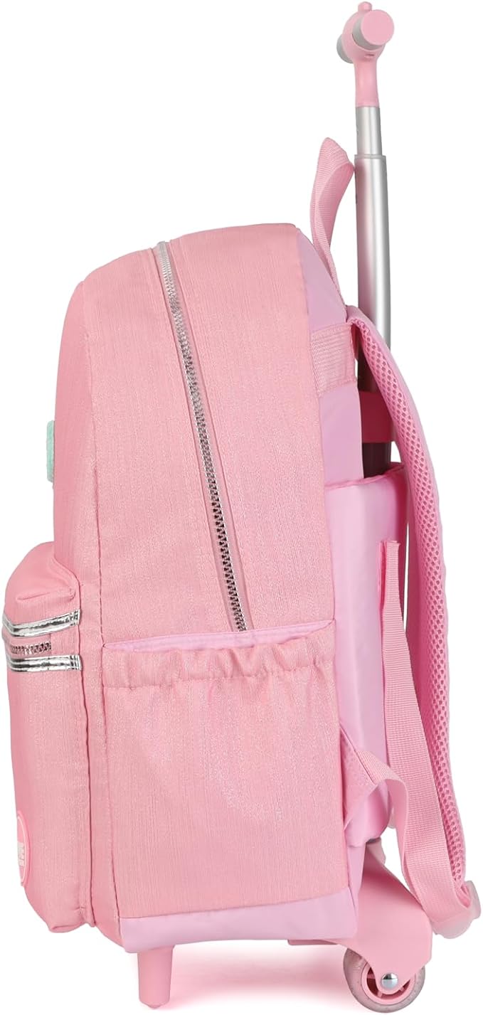 kingdisen Rolling travel Laptop Backpack for school Teens Girls (STAR HEART PINK)