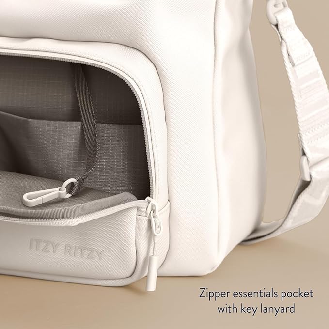 Itzy Ritzy Belong Cargo Caddy - Attaches to Stroller or Wagon; Also Includes Shoulder/Crossbody Strap (Cream)