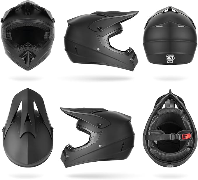 Youth Motorcycle Helmet (Goggles Gloves Face Shield) 4PCS Set, Unisex Dirt Bike Helmets Full Face Helmet, Mountain Bike Motocross Helmets, DOT Approved Helmets (Matte Black, Small)