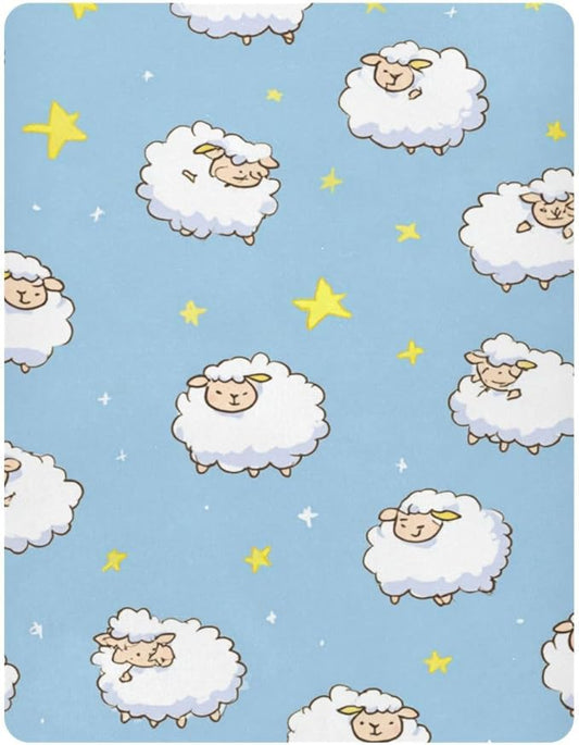 Sheep and Stars Blue Crib Sheets Standard Crib Toddler Mattresses Cover Fitted Baby Bed Sheet Breathable Crib Mattress Sheet for Girls Boys 52" x 28"x5''